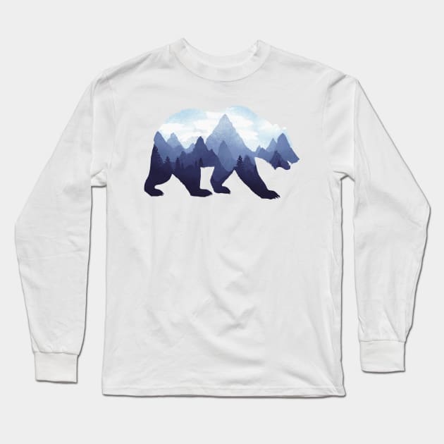 Dramabite Bear Double Exposure Grizzly Surreal Wildlife Animal Long Sleeve T-Shirt by dramabite